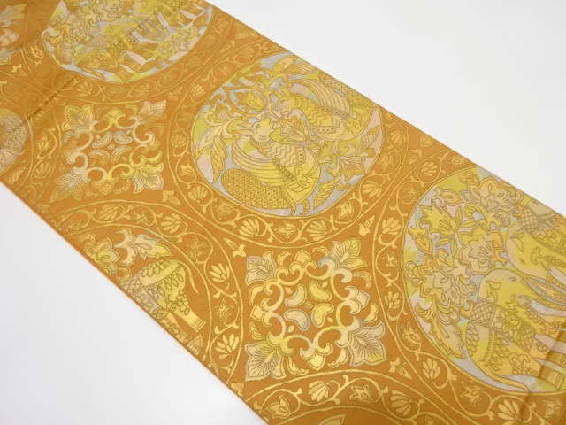 更紗に象・動物模様織り出し　袋帯